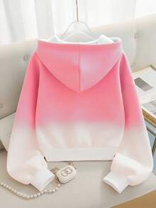 Resyla 女士休闲渐变色落肩长袖拉链抽绳卫衣 - 粉色 - 查看 2