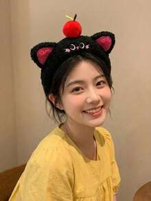 Joivida 1 Piece Adjustable Fluffy Plush Material Face Washing Function Pink Heart Pattern Headband Hair Accessory For Bathroom Shower Skincare Daily Use All Season Fashion Beauty Must Have Hot - Multicolor - View 2