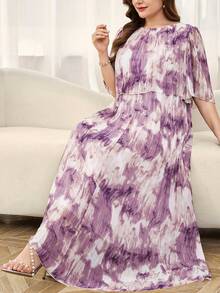 Reflora 大码优雅几何褶皱雪纺夏季连衣裙 - 彩色 - 查看 7