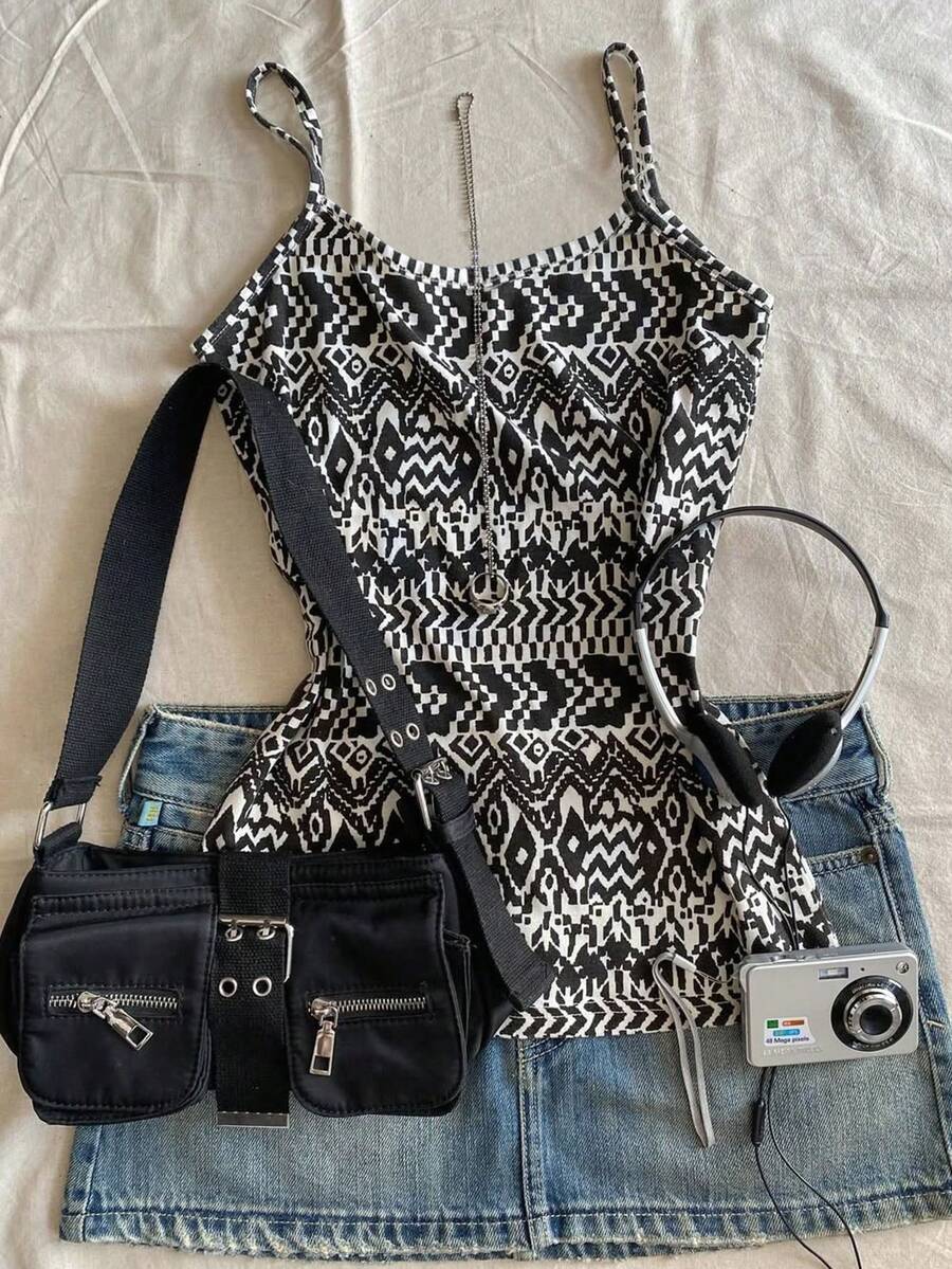 Glimmora Damlinne med geometriskt tryck och avslappnad passform - Multifärgad - Visa 1