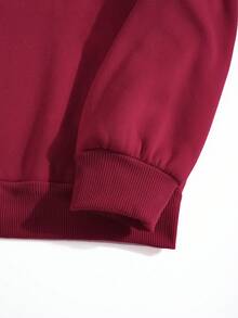 Manfinity Dauomo 男士卫衣，饰有纽约市字母刺绣图案，长袖宽松时尚街头休闲套头衫，送给男友或父亲的礼物；男士Polo领半拉链美式复古学院风针织卫衣，返校季、教师节、圣诞节礼物；新款秋冬抓绒保暖口袋实用个性化男士卫衣 - 紅色 - 查看 4