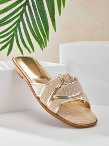 SHUZIA Women's Minimalist Casual Comfy Crisscross Flat Sandals - Gold - View 6