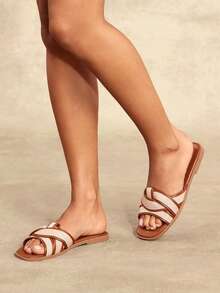 SHUZIA Women's Minimalist Casual Comfy Crisscross Flat Sandals - Maroon - View 9