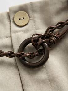 Franclia Plus Size Women Casual Shorts With Woven Belt, Suitable For Summer, Beach, Commute, Versatile, Elegant Pants - Apricot - View 3