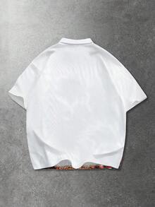 ROMWE MEN Prep Men's Street Graphic Print Polo Shirt, Suitable For Everyday Wear, Spring/Summer - White - View 2