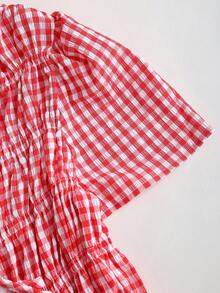 Sweetra Women's Plaid Tie-Waist Short Sleeve Shirt, Spring/Summer - Red - View 4
