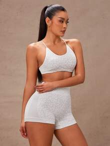 Lumalex Spring Summer 1pc Women's Leopard Print Criss-Cross Twist Strap Sports Bra And Shorts Exercise Yoga Outfit Set Workout Women Sets Nurse Suitable For Fitness, Yoga, Sports, Sportswear, Fitted Sportswear, Gym Workout Clothes, And Breathable Running And Fitness Wear, Designed Specifically For Active Women - Multicolor - View 2
