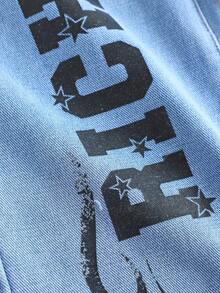 SHEIN 男童字母火焰印花宽松蓝色牛仔裤 - 淺色水洗藍 - 查看 5