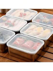 3pcs 10in Covered Stainless Steel Baking Tray, Food Storage Set - Square, Manually Covered, Hand Washed - Suitable For Meal Preparation And Outdoor Picnics - متعدد الألوان - مشاهدة 9