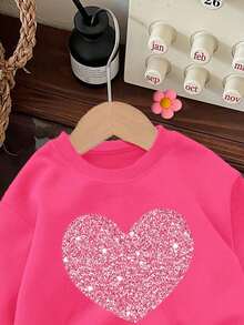 SHEIN 女婴针织柔软圆领宽松厚款卫衣，秋冬休闲装 - 玫紅色 - 查看 3