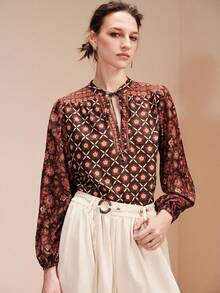 Arave 女士休闲波西米亚印花宽松衬衫，春秋季时尚外套 - 彩色 - 查看 1