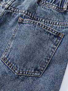 Teen GirlCasual Denim A-Line Skirt, Fashionable Retro Washed Blue Waistband Design - Blue - View 8