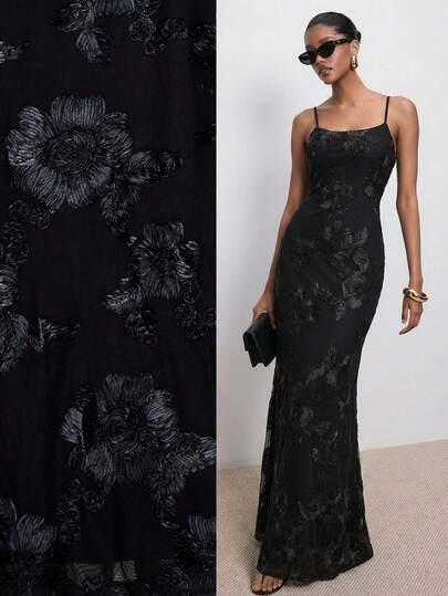 ATUI Studio Women's Flower Mesh Maxi Dress Elegant Jacquard Mesh Slip Dress Women's Elegant Retro Autumn Floral Print Dress, Mesh Floral Jacquard Fitted Elegant Party Dress, Sexy Soft Sleeveless Mermaid Long Dress With Stickers, Holiday Dress, Party Dress, Party Dress, Outing Dress, Autumn Women's Dress, Graduation Women's Jumpsuit, Elegant Women's Dress, Autumn Wedding Guest Dress