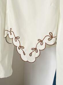 SHEIN Frenchy 女士圆领树叶印花不对称下摆时尚百搭日常灯笼袖衬衫 - 彩色 - 查看 3