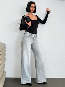 EURMUSE Women's Pocket Loose Wide Leg Casual Versatile Medium Wash Blue Jeans - Medium Wash - View 5