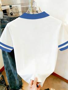 Resyla 女士撞色条纹短袖罗纹 Polo 衫，夏季 - 彩色 - 查看 2