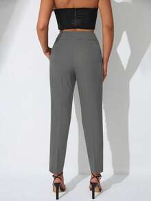 SHEIN Cottnline Side Pocket With Belt Trousers - Dark Grey - View 2