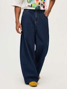 MTV | SHEIN Men's Casual Street Letter Graphic Loose Fit Denim Jeans - Blue Black - View 7