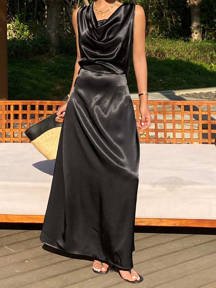 Women's Elegant Solid Color Sleeveless Dress, Summer Sundress