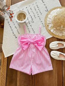 LMoss Kids LMoss  Baby Girl Woven 3D Bow Striped Jumpsuit - Multicolor - View 3