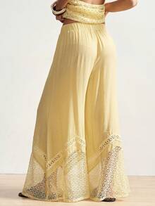 Bohemela Pantalones anchos de pierna ancha, sueltos y tejidos de unicolor para mujer - Amarillo - Ver 7