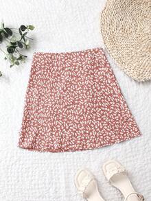 SHEIN Unity 女士碎花系腰休闲半身裙 - 粉色 - 查看 2