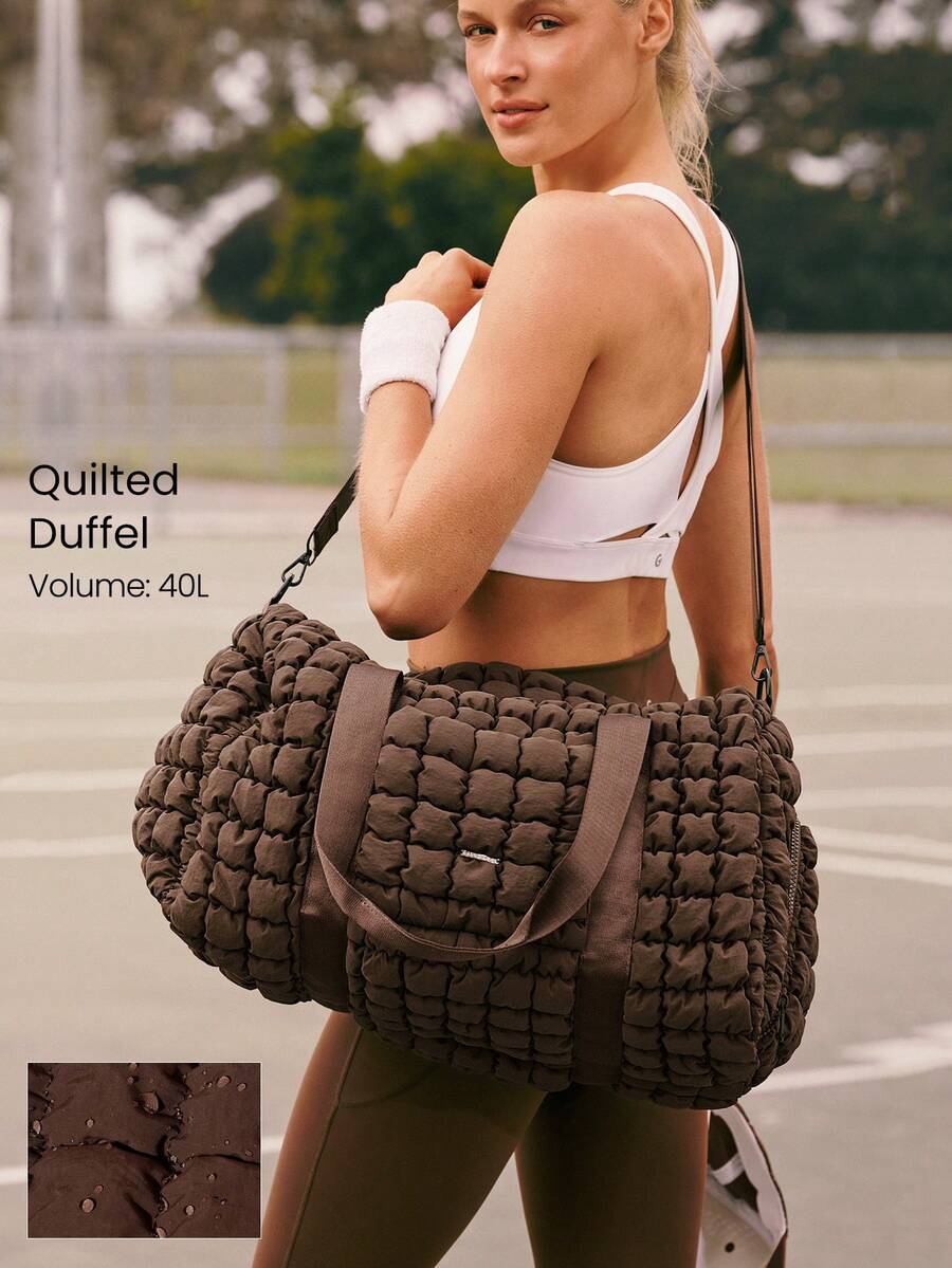 GLOWMODE 40L Maxi Water Resistant Adjustable Detachable Strap Side Sneaker Storage Zipper Pockets Quilted Hand Crossbody Duffel Gym Studio Travel Daily Casual