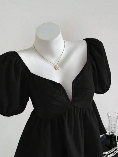 Elamini Pleated Deep V-Neck Red Casual Elegant Women Blouse