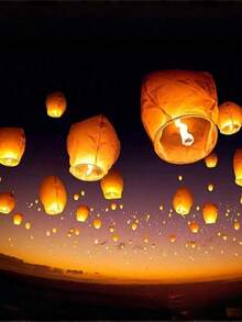 5/20个装节日许愿灯纸灯笼/天灯/祈愿灯，阻燃材料椭圆形白色纸 - 彩色 - 查看 6