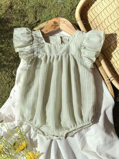 Vintaside Kids 女婴连体衣，特殊面料柔软条纹装饰，乡村风格时尚百搭，优雅可爱，适合春夏穿着