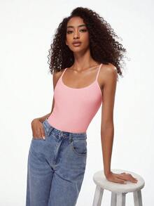 SHEIN BASICS 纯色修身休闲吊带背心，夏季百搭 - 淺粉色 - 查看 9
