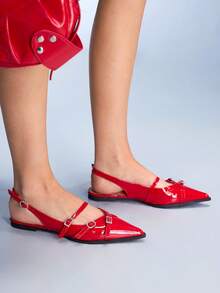 CUCCOO GRLICON Sandalias planas casuales y de moda con diseño de hebilla para mujer - Gran rojo - Ver 4