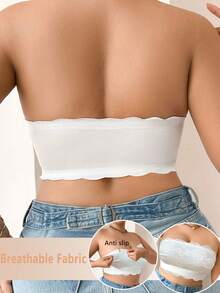 Sujetador camiseta sin aros con parches de encaje para tallas grandes - Blanco - Ver 2