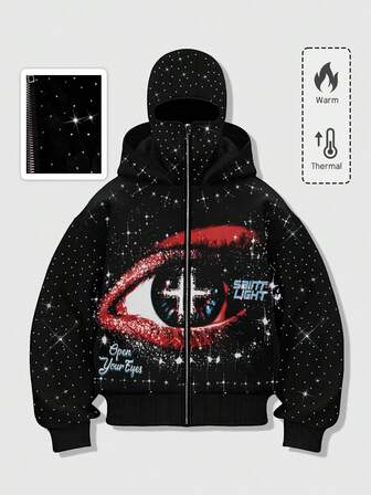 Street Life Felpa da uomo con stampa grafica stile punk di strada, decorata con strass, giacca, autunno/inverno