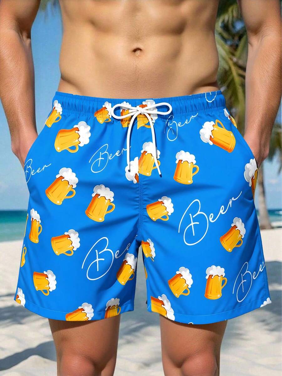 Manfinity RSRT Quần short đi biển nam in họa tiết, quần bơi Michelob Ultra, quần bơi hình bia, quần bơi màu xanh dương đậm, quần bơi nam ngộ nghĩnh. - Màu xanh lam - Xem 1