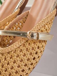 SHUZIA Ladies Elegant Crochet Woven PU Slip-On Mules - Beige - View 7