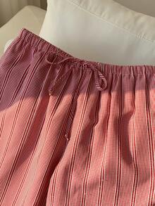 Comfortcana Women's Summer Vacation Pink Striped Drawstring Waist Pants - Red - View 5