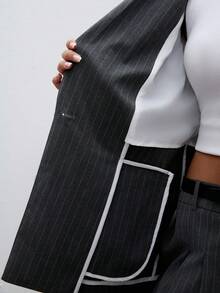 ATUI Studio Women's Casual Commuter Striped Short Sleeve Blazer - Grey - View 4