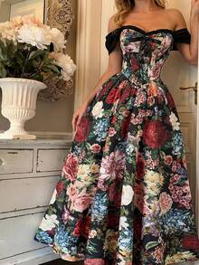 SHEIN MOD Đầm hoa trễ vai thời trang nữ - Nhiều màu - Xem 1