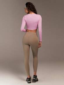 VARSIVA Women's Pink Letter Print Casual Crew Neck Long Sleeve Top - Pink - View 7