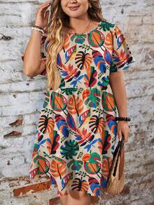 EMERY ROSE 音乐节休闲简约印花宽松圆领短袖大码连衣裙，适合春夏秋季穿着，时尚百搭。 - 彩色 - 查看 6