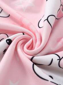 2 Random Sets Out Of 4 Cute Rabbit Print Blue & Pink Knitted Elastic Fabric Comfortable Loose Short Sleeve Top And Pants Girls Pajamas Sets - Multicolor - View 4
