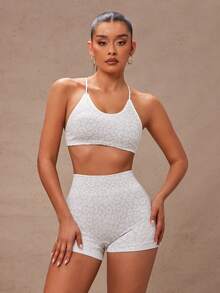 Lumalex Spring Summer 1pc Women's Leopard Print Criss-Cross Twist Strap Sports Bra And Shorts Exercise Yoga Outfit Set Workout Women Sets Nurse Suitable For Fitness, Yoga, Sports, Sportswear, Fitted Sportswear, Gym Workout Clothes, And Breathable Running And Fitness Wear, Designed Specifically For Active Women - Multicolor - View 5