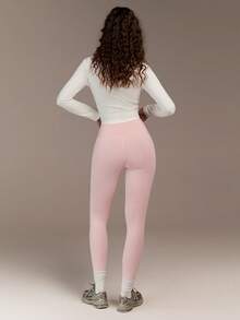 Menodora SHEIN Sport Quần legging thể thao nữ tối giản, cạp cao, co giãn, ôm bụng, phối màu tương phản, thích hợp cho kỳ nghỉ hè, quà tặng Valentine cho nữ, ngày lễ tình nhân, trang phục thường ngày, đồ thể thao nữ, quần tập gym màu hồng, quần tập yoga màu hồng. - Hồng - Xem 10