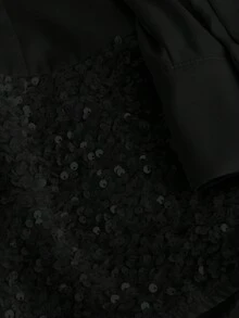 GlowEve 女士圆领蝴蝶结装饰珍珠纽扣亮片下摆长袖连衣裙 - 黑色 - 查看 3