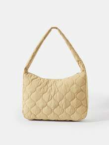 We Bare Bears X SHEIN 女士单肩包，卡通图案，绗缝设计，时尚百搭，个性设计，简约百搭，街头风，甜美酷女孩，性感女孩，大容量，可爱 - 卡其色 - 查看 5