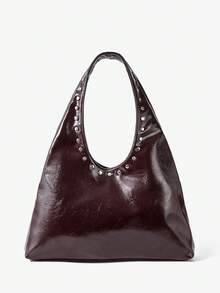 Viva Strut 女士单肩包，流浪包，时尚，个性，简约，百搭，街头风，甜美酷女孩，性感女孩，Y2K，复古，铆钉，复古 - 酒紅色 - 查看 1