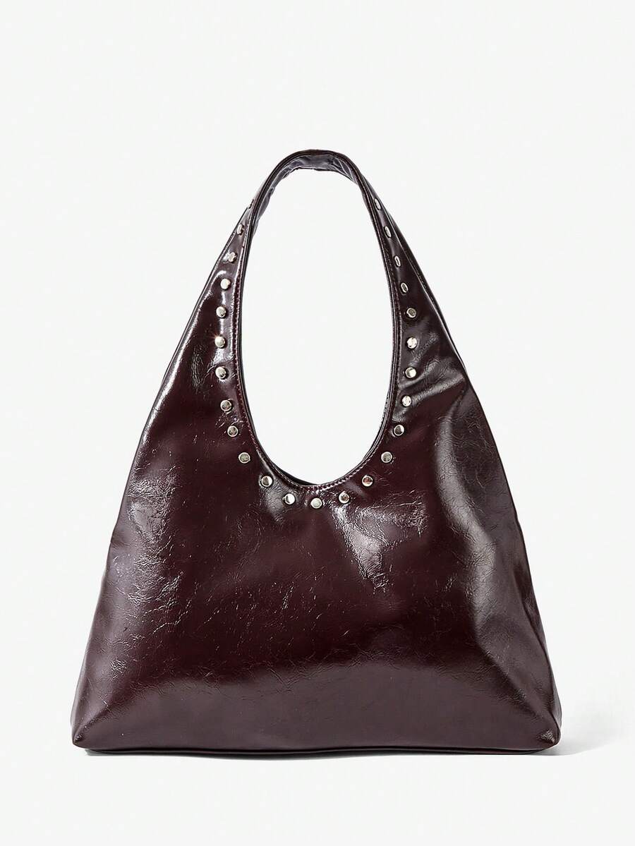 Viva Strut 女士单肩包，流浪包，时尚，个性，简约，百搭，街头风，甜美酷女孩，性感女孩，Y2K，复古，铆钉，复古 - 酒紅色 - 查看 1