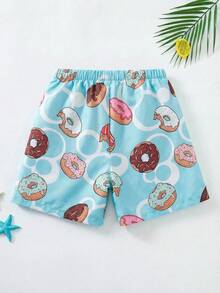 SHEIN 青少年男童休闲百搭舒适甜甜圈印花宽松拼接衬里泳裤沙滩裤 - 彩色 - 查看 4