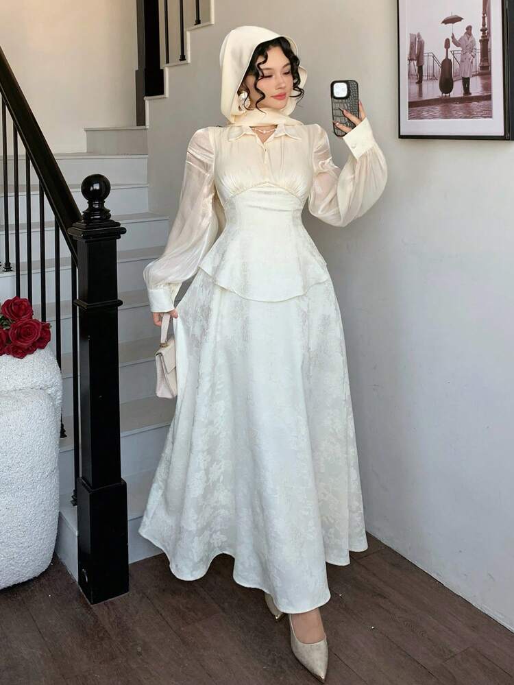 Satin Patchwork Waist Cinched Midi Dress For Women,Wedding Guest Dress Women Sundress